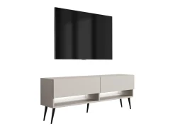Móvel TV : Caxemira, pernas pretas abertas, LED branco, 140 × 32 × 52 cm^ Móvel De Tv