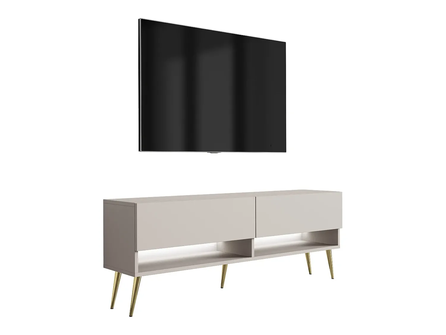 Móvel De Tv| Móvel TV : Caxemira, pernas douradas, LED branco, 140 × 32 × 52 cm Bege