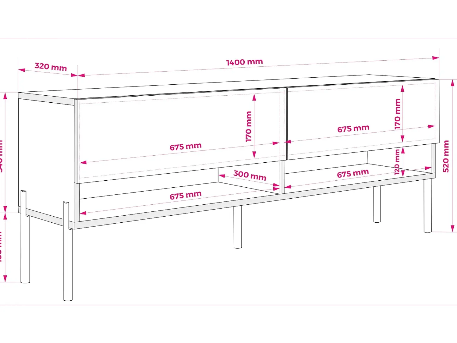Best Móvel TV : Caxemira, pernas pretas retas, 140 × 32 × 52 cm Bege