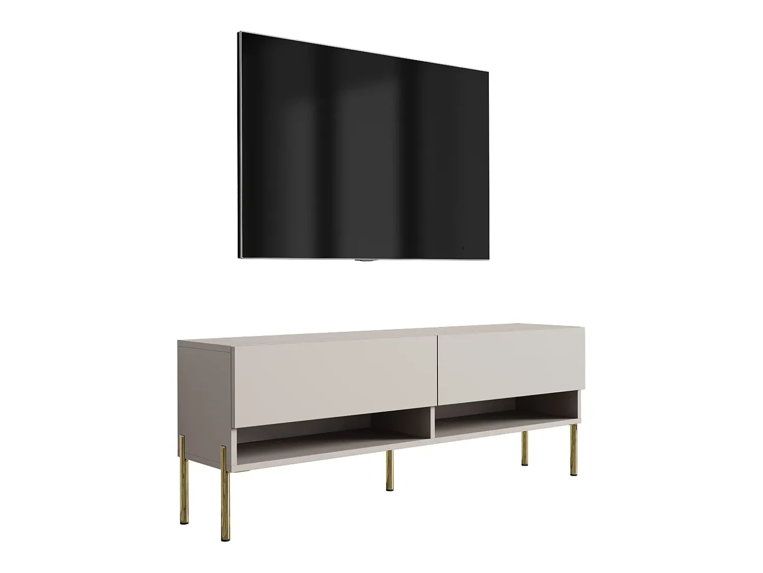 Móvel De Tv| Móvel TV : Caxemira, pernas retas douradas, 140 × 32 × 52 cm Bege
