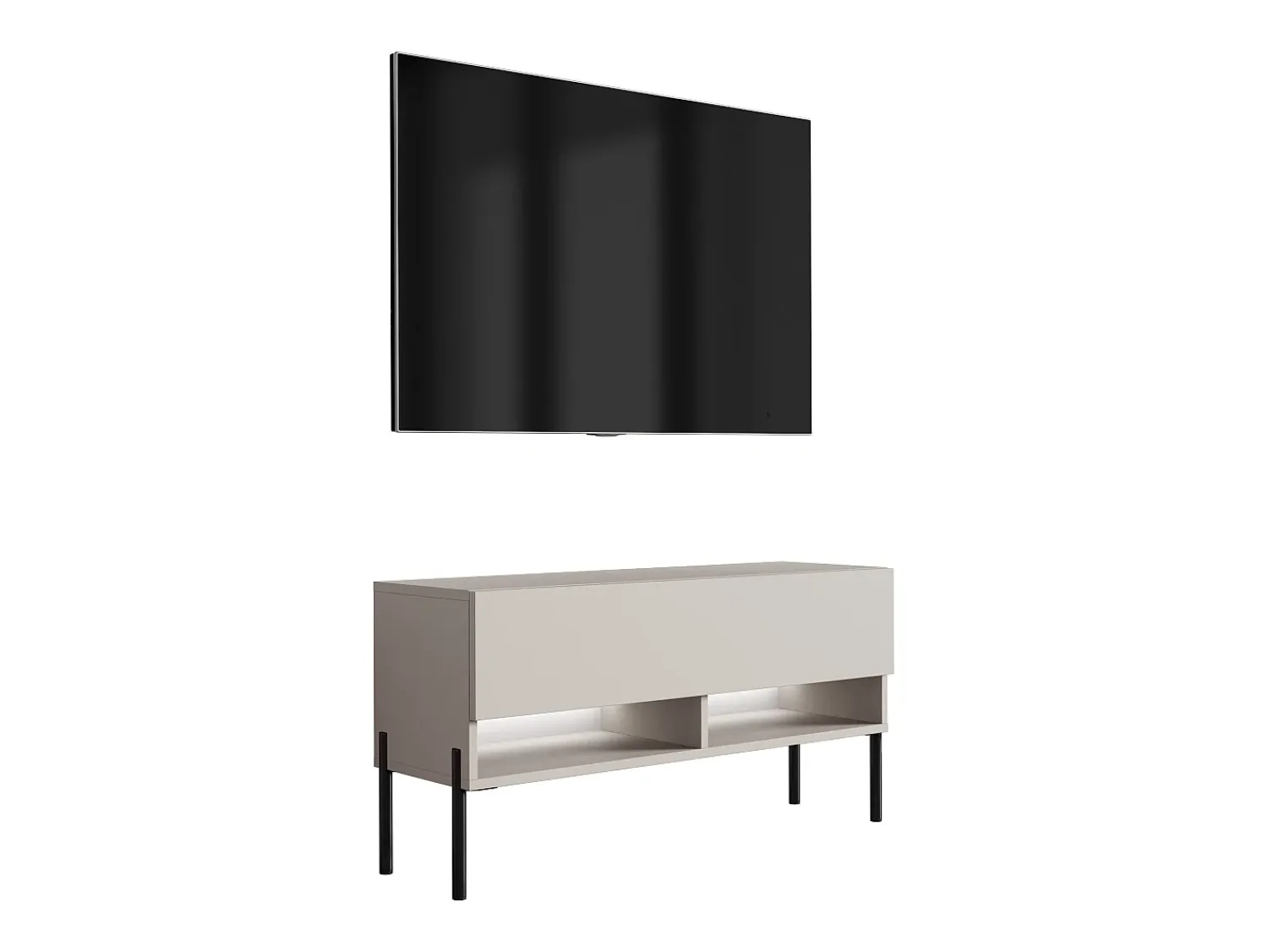 New Móvel TV : Caxemira, pernas pretas retas, LED branco, 100 × 32 × 52 cm Bege