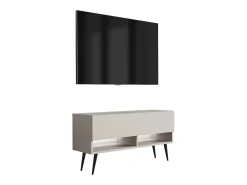 Móvel De Tv| Móvel TV : Caxemira, pernas pretas abertas, LED branco, 100 × 32 × 52 cm Bege