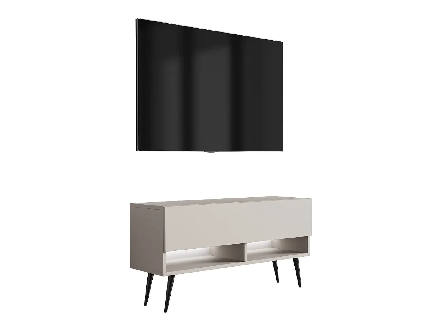 Móvel De Tv| Móvel TV : Caxemira, pernas pretas abertas, LED branco, 100 × 32 × 52 cm Bege