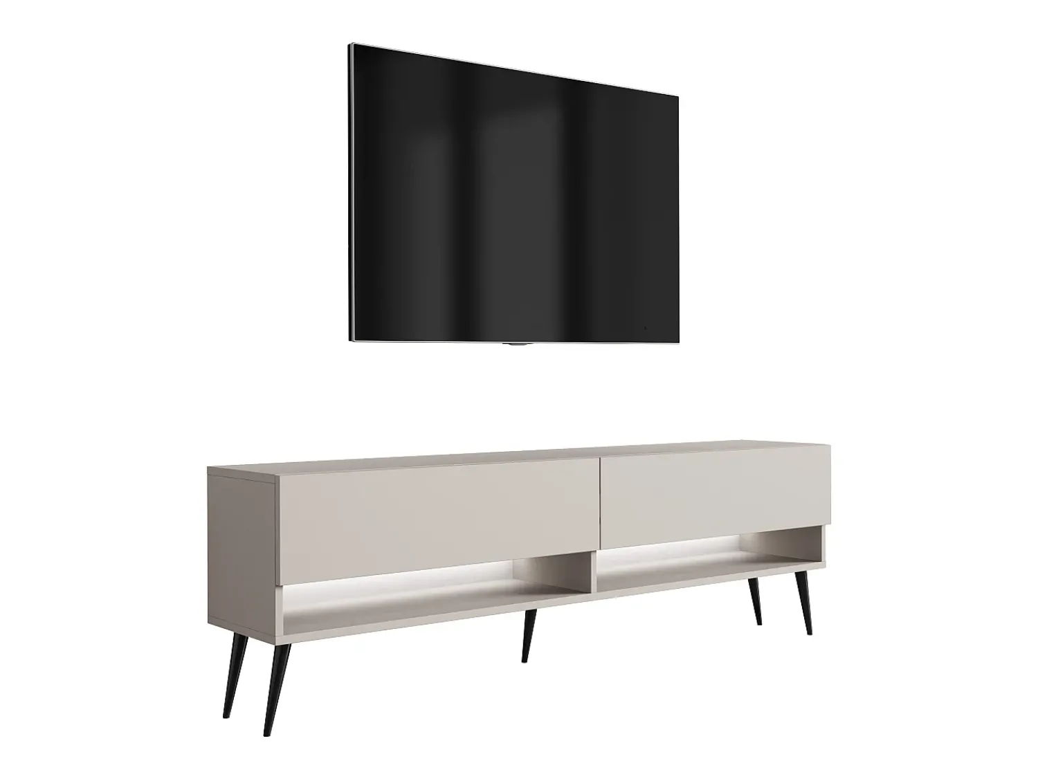 Móvel De Tv| Móvel TV : Caxemira, pernas pretas abertas, LED branco, 170 × 32 × 52 cm Bege