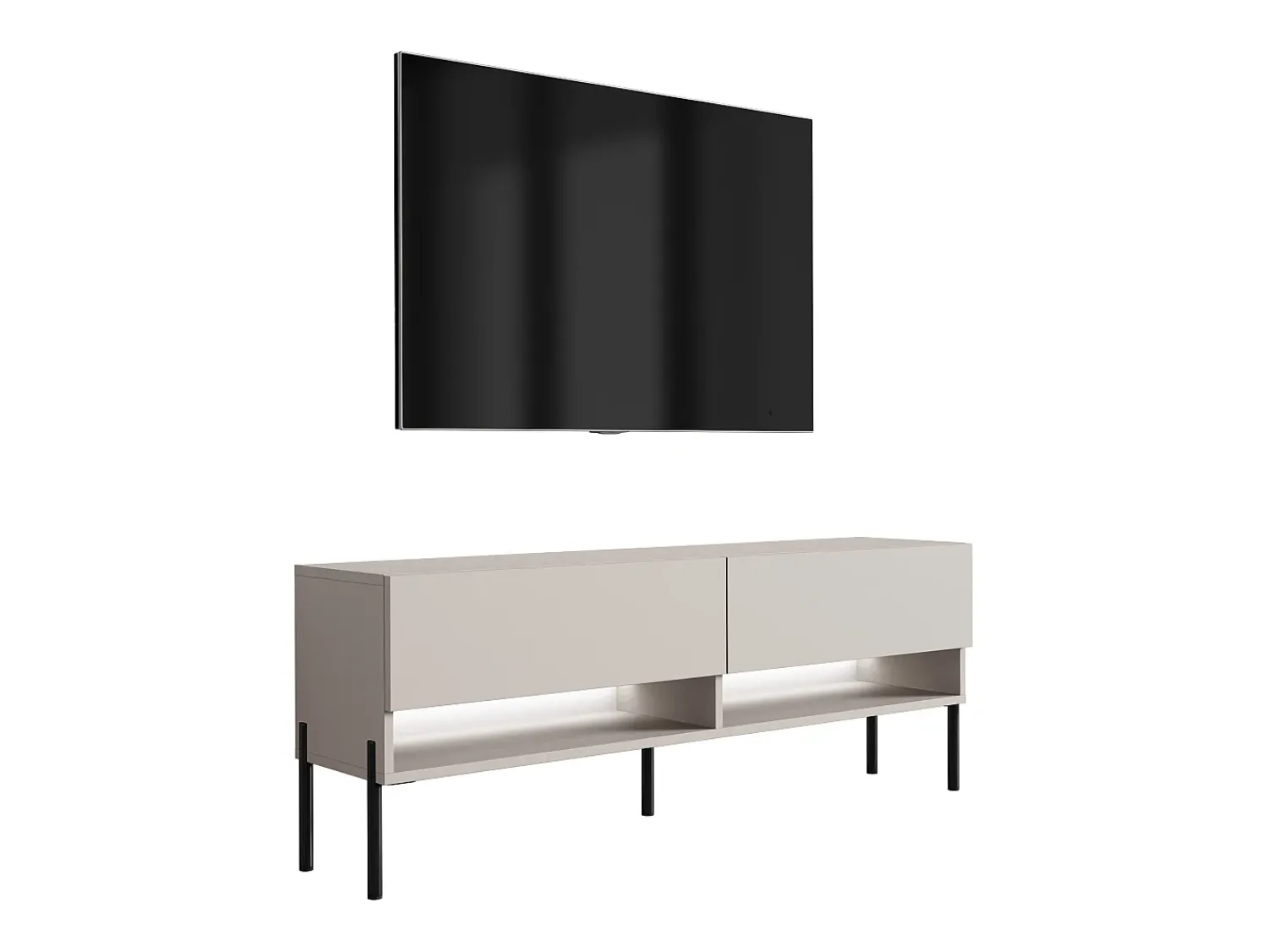 Outlet Móvel TV : Caxemira, pernas pretas retas, LED branco, 140 × 32 × 52 cm Bege