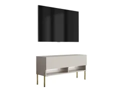 Móvel De Tv* Móvel TV : Caxemira, pernas retas douradas, LED branco, 100 × 32 × 52 cm Bege