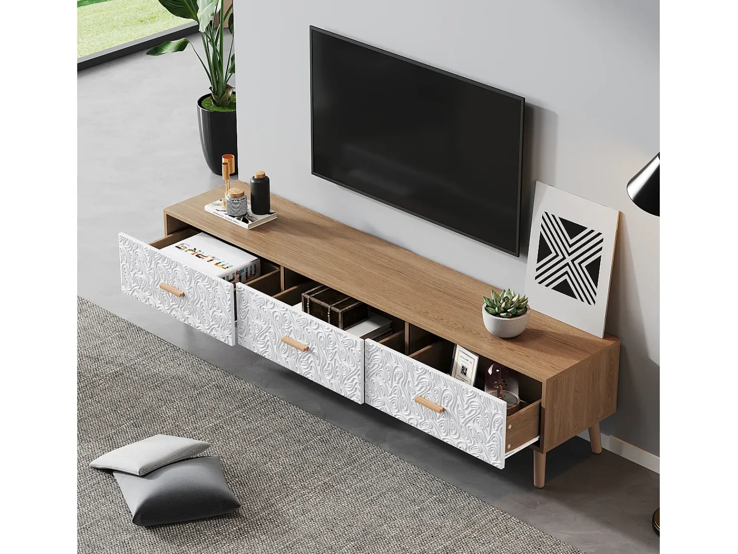 Móvel De Tv|ModernLuxe Móvel TV 150 cm - 3 gavetas - aglomerado - Branco