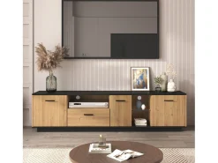 Móvel De Tv*Merax Móvel TV 180 cm - 3 portas, 3 nichos e 1 gaveta - LEDs - cores natural e preto Natural claro