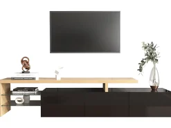 Móvel De Tv|ModernLuxe Móvel TV 200 cm - 3 portas e 2 compartimentos em vidro - estilo moderno - Preto e Natural Preto / Natural claro