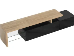 Móvel De Tv|ModernLuxe Móvel TV 200 cm - 3 portas e 2 compartimentos em vidro - estilo moderno - Preto e Natural Preto / Natural claro