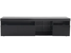 Móvel De Tv*Merax Móvel TV 180 cm - 3 portas e 3 nichos - LEDs - lacado brilhante Preto