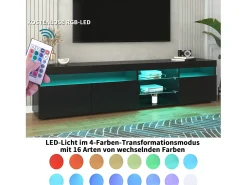 Móvel De Tv*Merax Móvel TV 180 cm - 3 portas e 3 nichos - LEDs - lacado brilhante Preto