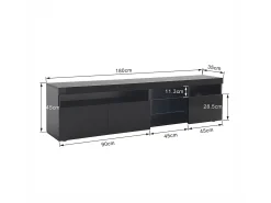 Móvel De Tv*Merax Móvel TV 180 cm - 3 portas e 3 nichos - LEDs - lacado brilhante Preto