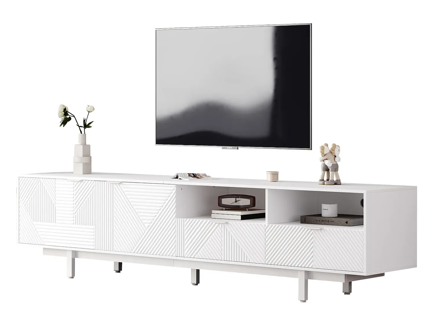 ModernLuxe Móvel TV 200 cm - com 3 compartimentos e 2 gavetas - capacidade máxima TV 90 polegadas -^ Móvel De Tv