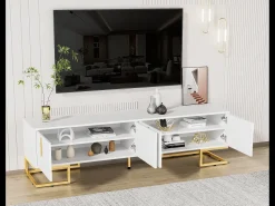 Móvel De Tv|ModernLuxe Móvel TV 170 cm - com prateleiras reguláveis - puxadores e pés dourados - Branco
