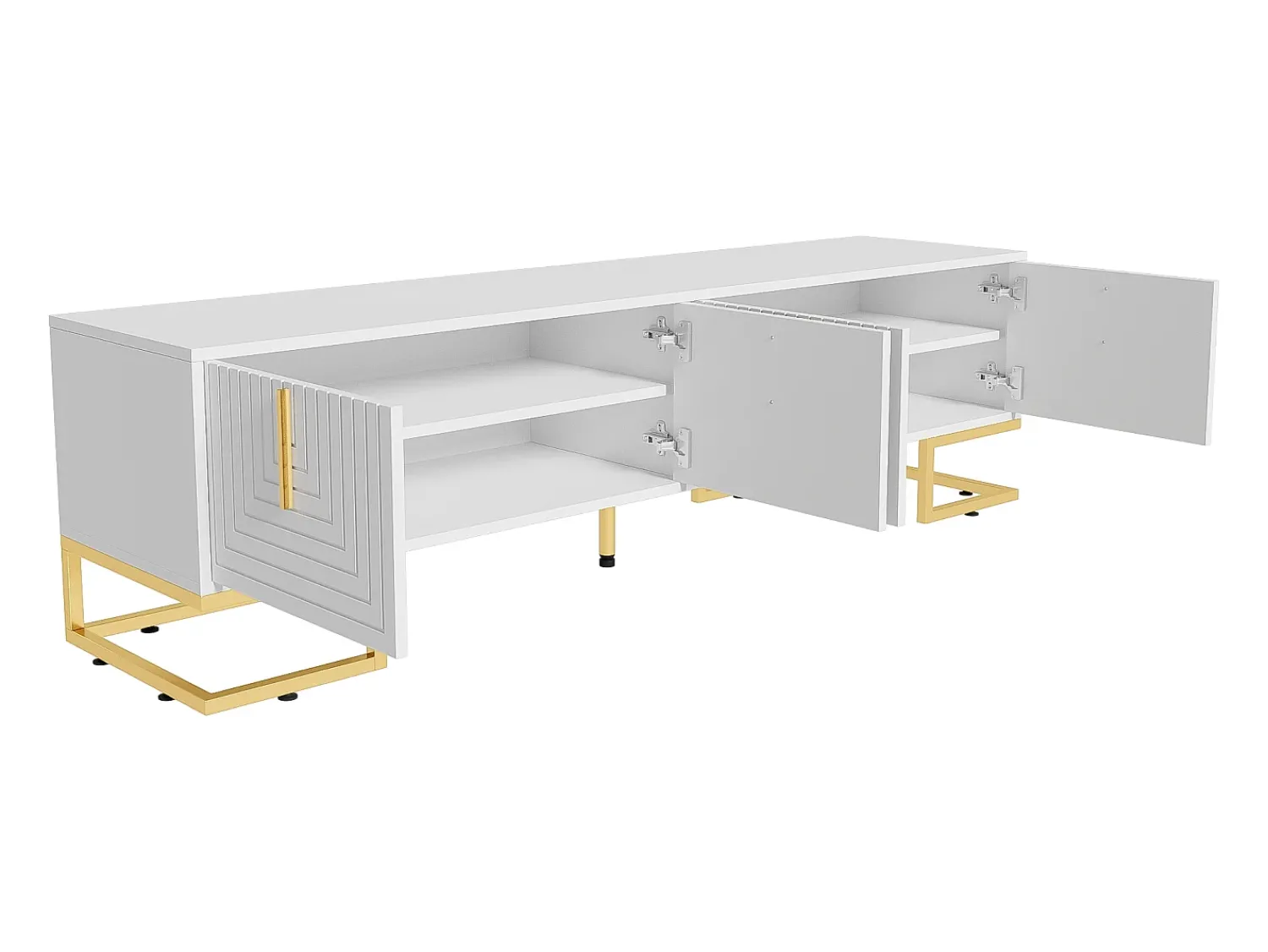 Móvel De Tv|ModernLuxe Móvel TV 170 cm - com prateleiras reguláveis - puxadores e pés dourados - Branco