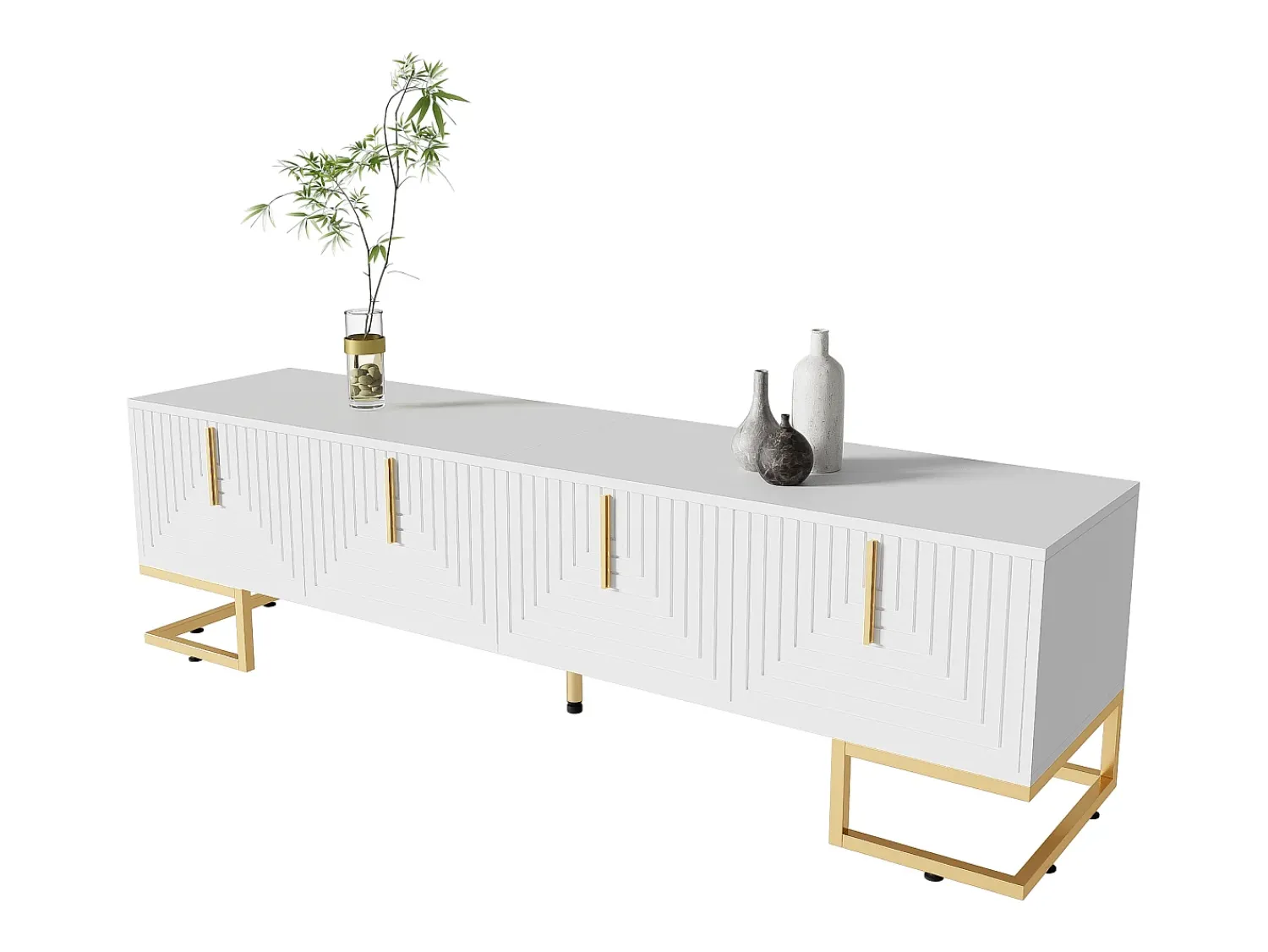 Móvel De Tv|ModernLuxe Móvel TV 170 cm - com prateleiras reguláveis - puxadores e pés dourados - Branco