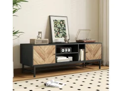 Merax Móvel TV 150 cm com 2 portas e 3 compartimentos - Aglomerado e metal - e cor natural^ Móvel De Tv