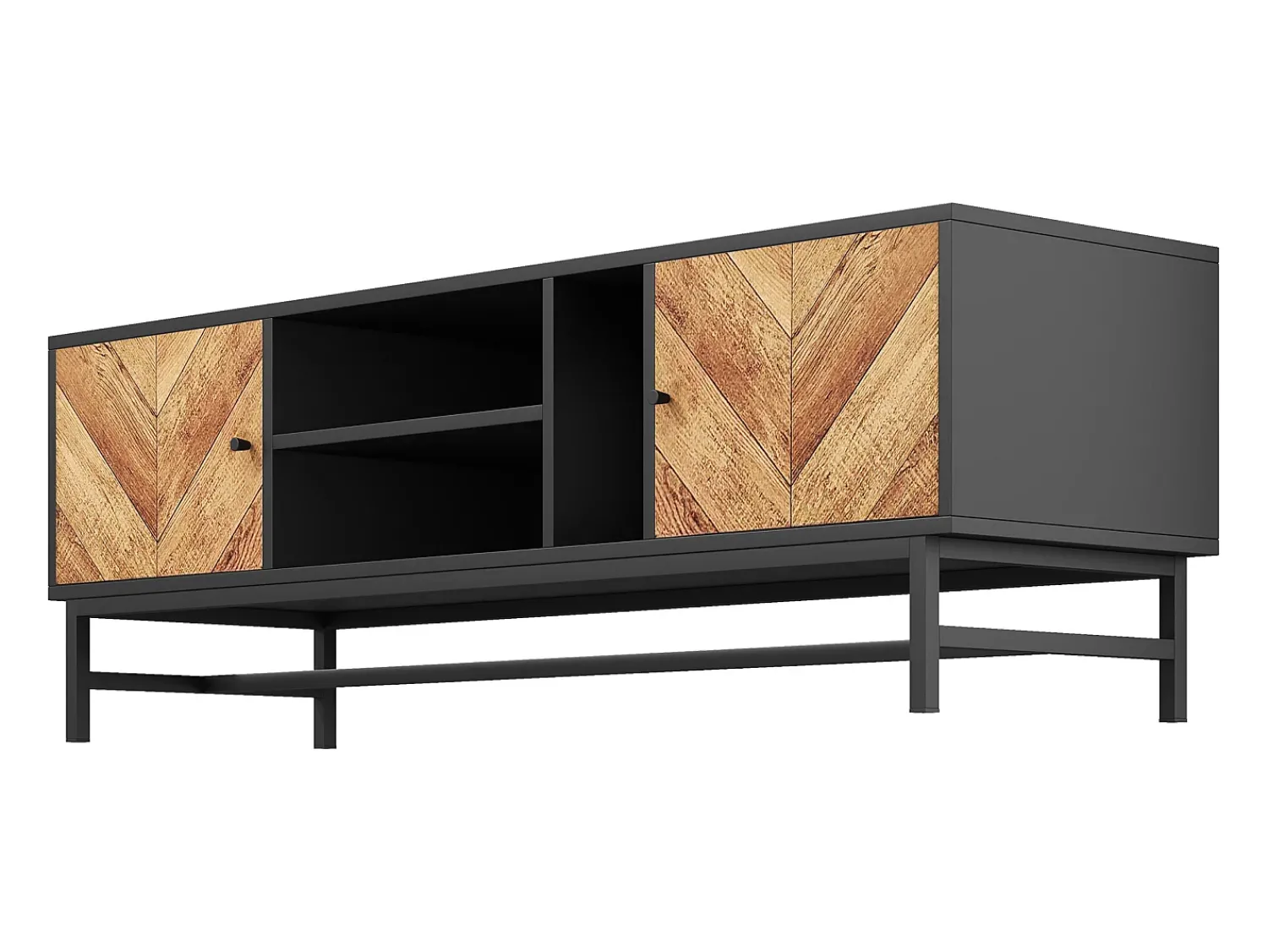 Merax Móvel TV 150 cm com 2 portas e 3 compartimentos - Aglomerado e metal - e cor natural^ Móvel De Tv