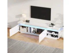 Outlet Merax Móvel TV 170 cm com 2 portas e 2 prateleiras - LEDs - Aglomerado - brilhante Branco