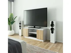 Móvel De Tv*Akord Móvel TV 120 cm com 2 Portas e 1 Prateleira - Bianco/Carvalho de Sonoma Natural claro / Branco
