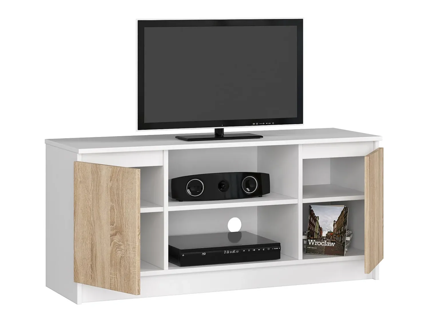 Móvel De Tv*Akord Móvel TV 120 cm com 2 Portas e 1 Prateleira - Bianco/Carvalho de Sonoma Natural claro / Branco