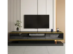 Móvel TV 180 cm com iluminação LED, brilhante com 3 gavetas e compartimento aberto,^ Móvel De Tv