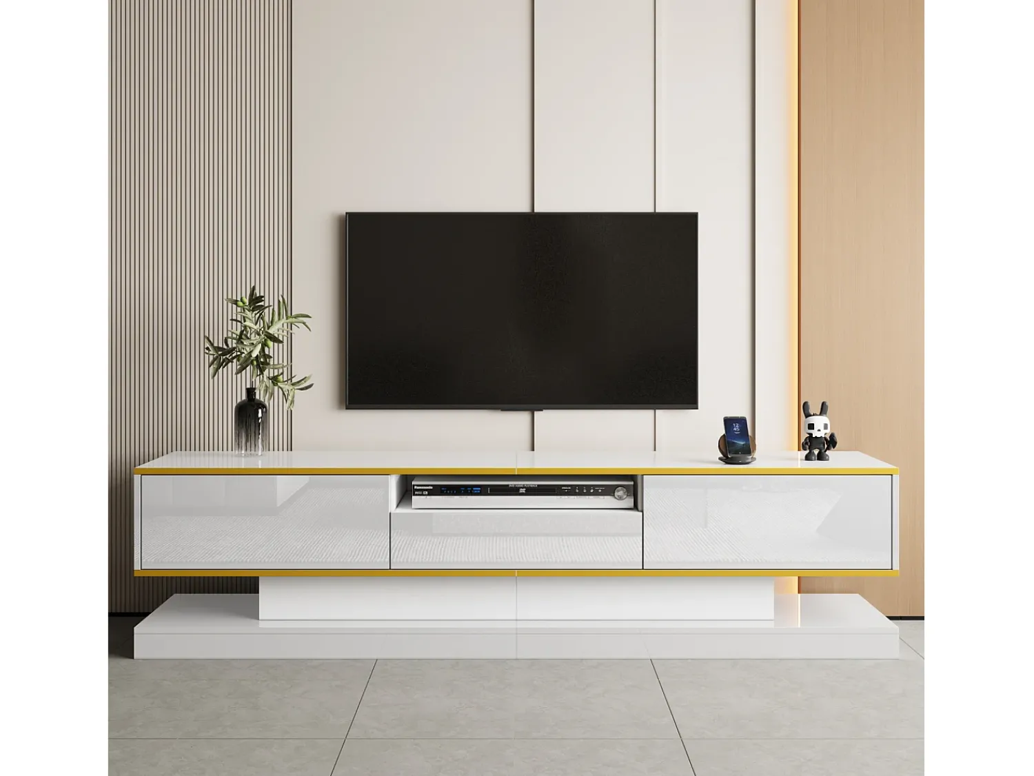 Móvel De Tv* Móvel TV 180 cm com iluminação LED, alto brilho com 3 gavetas e compartimento aberto, Branco
