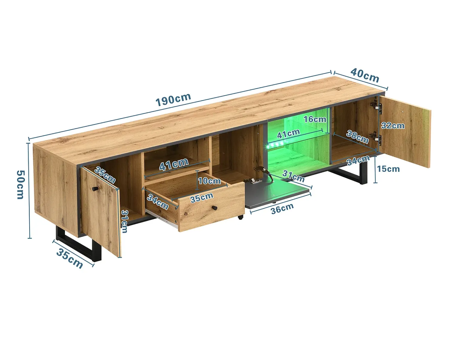 ModernLuxe Móvel TV 190 cm com LED - 6 divisórias e 1 gaveta - Natural^ Móvel De Tv