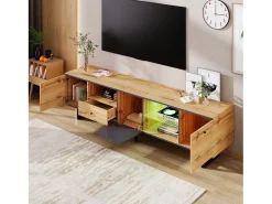 ModernLuxe Móvel TV 190 cm com LED - 6 divisórias e 1 gaveta - Natural^ Móvel De Tv