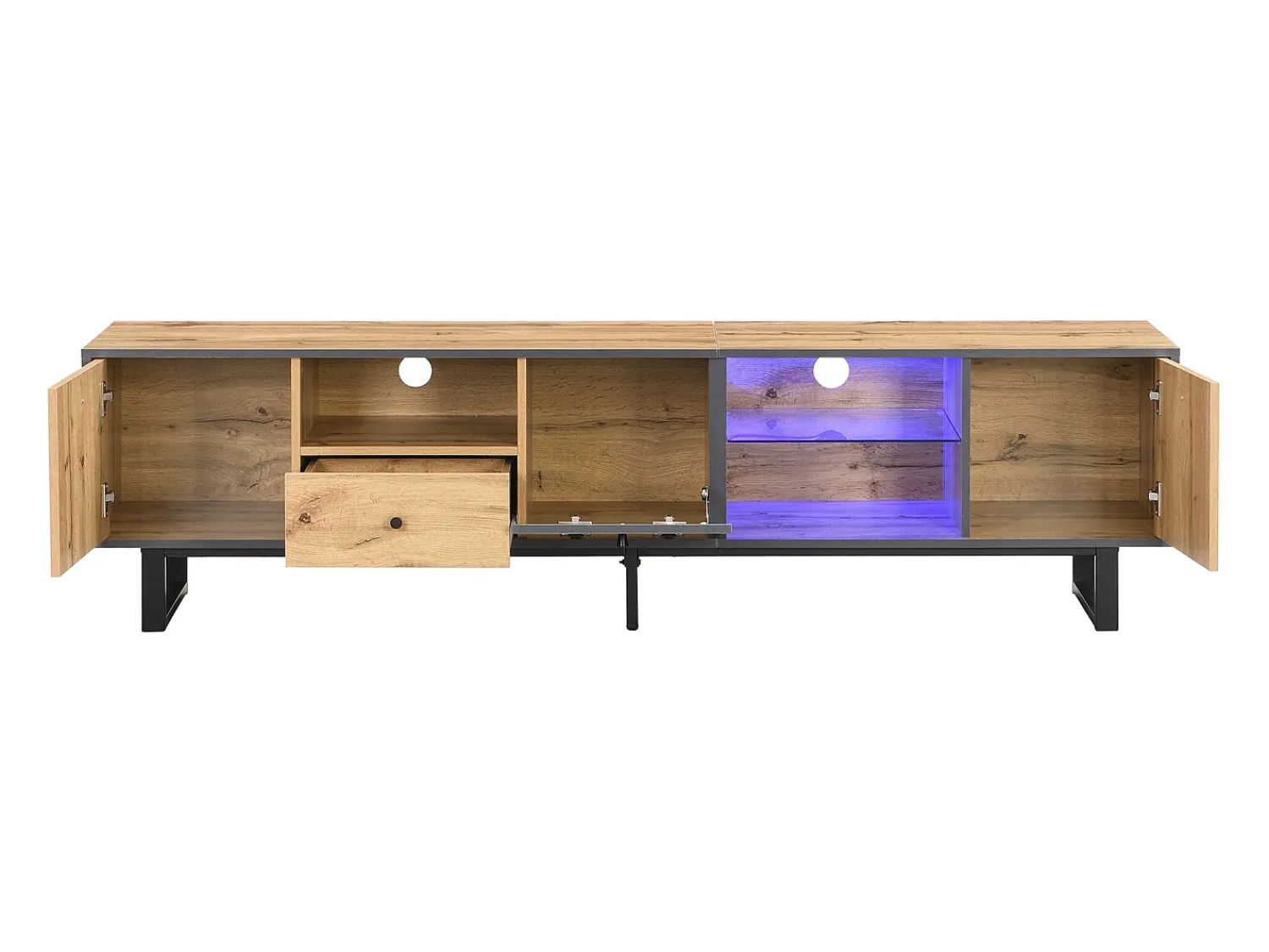 ModernLuxe Móvel TV 190 cm com LED - 6 divisórias e 1 gaveta - Natural^ Móvel De Tv