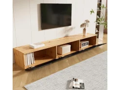 Móvel De Tv|KOMHTOM Móvel TV, 180 cm, superfície brilhante, com iluminação LED de 16 cores, montagem na parede Preto