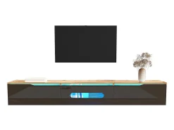 Móvel De Tv|KOMHTOM Móvel TV, 180 cm, superfície brilhante, com iluminação LED de 16 cores, montagem na parede Preto
