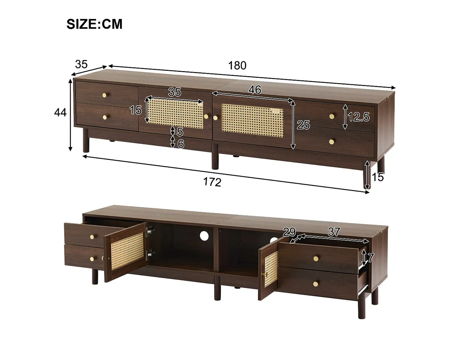 Online ModernLuxe Móvel TV - com 2 portas em verga e 4 gavetas - adequado para TVs até 80" - Castanho