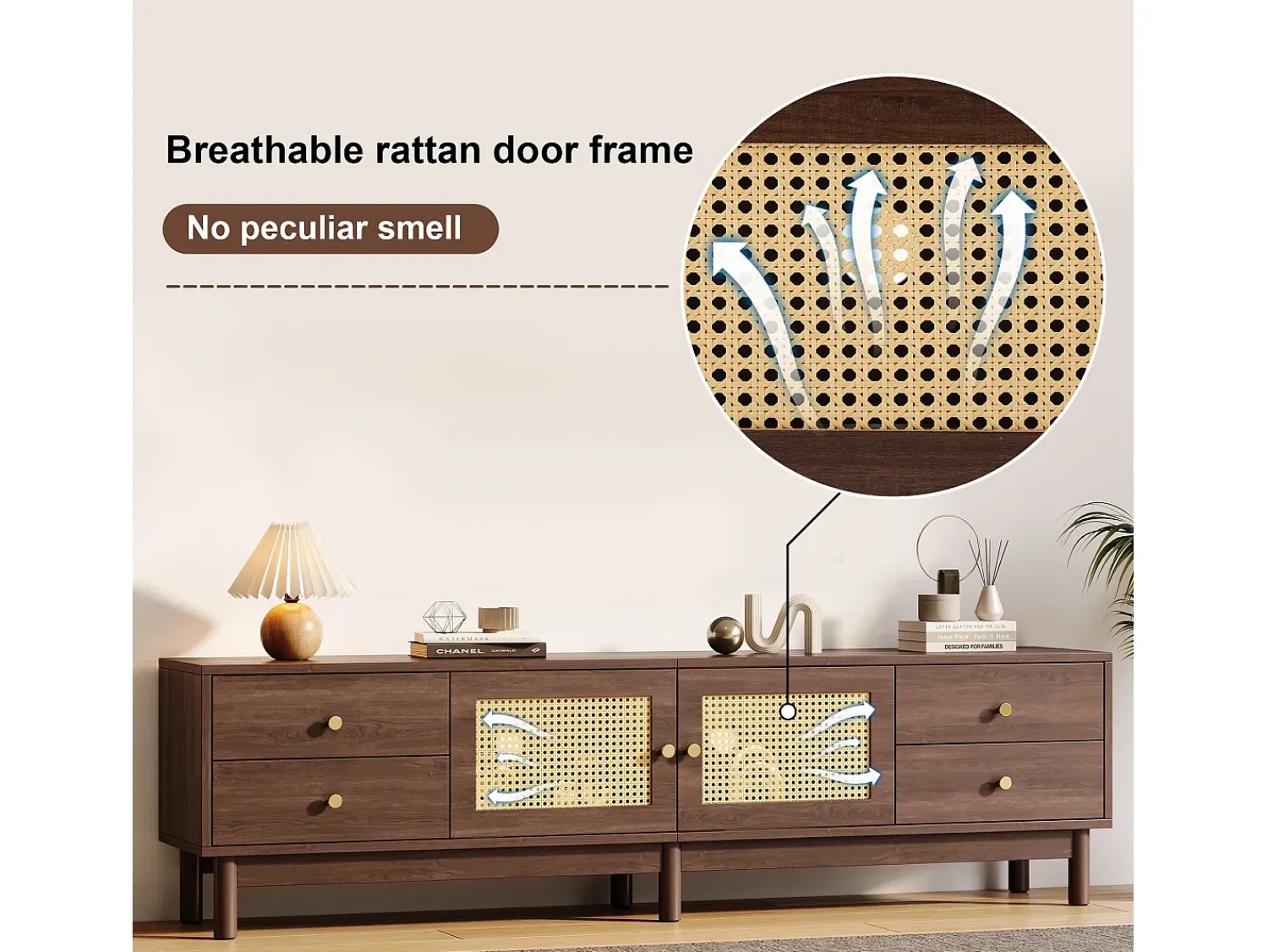 Online ModernLuxe Móvel TV - com 2 portas em verga e 4 gavetas - adequado para TVs até 80" - Castanho