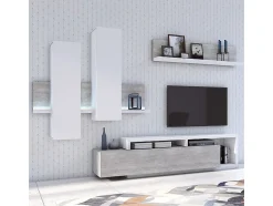 Online Petits-Meubles Móvel TV 1 gaveta Ilyes branco e betão 219cm Cinzento