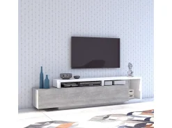 Online Petits-Meubles Móvel TV 1 gaveta Ilyes branco e betão 219cm Cinzento