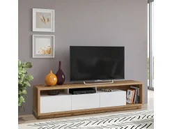 Petits-Meubles Móvel TV 3 gavetas Asten branco e madeira 200cm^ Móvel De Tv