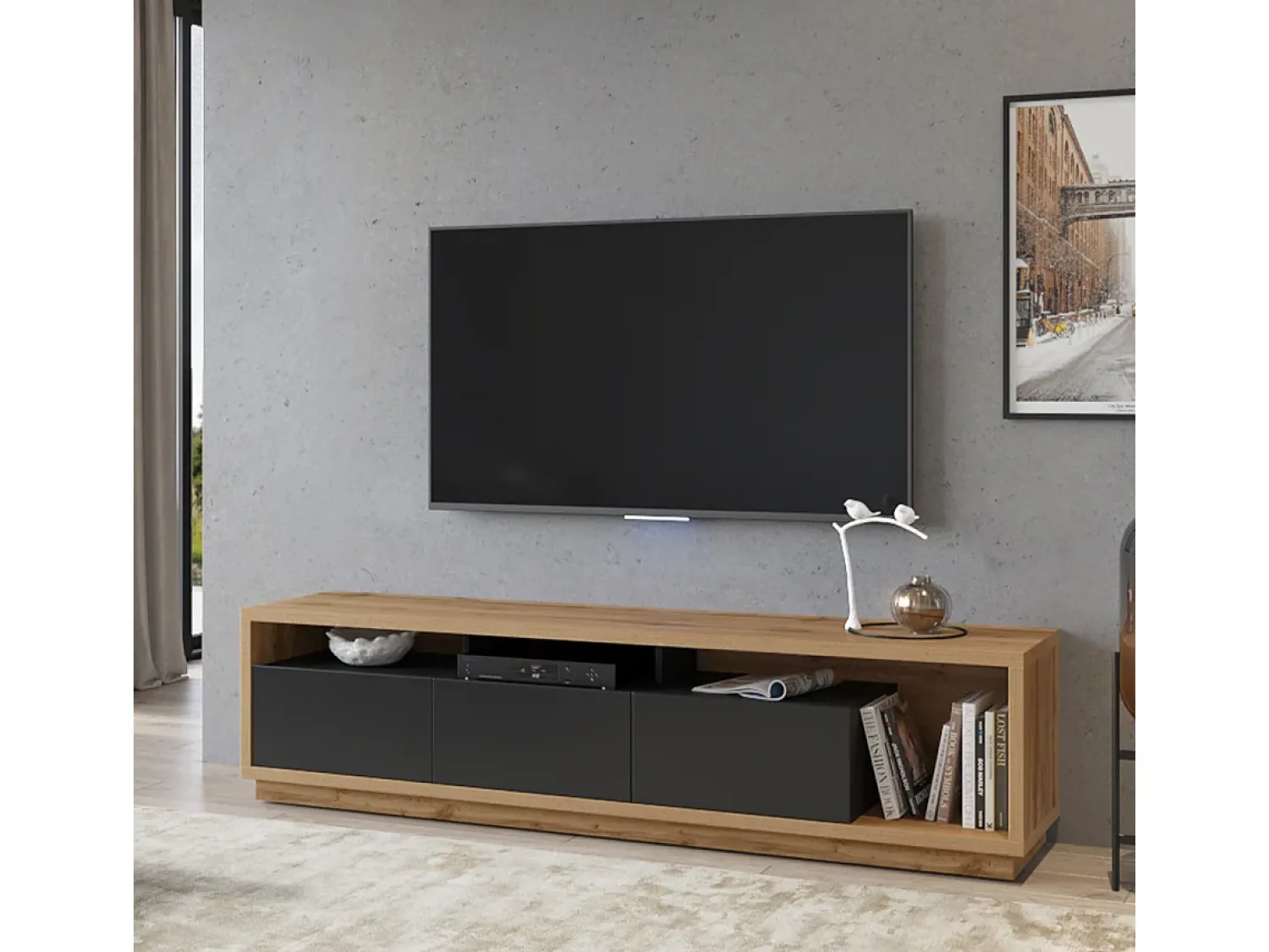 Petits-Meubles Móvel TV 3 gavetas Asten e madeira 200cm^ Móvel De Tv