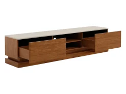 Móvel De Tv*Vente-unique Móvel TV 2 gavetas e 2 nichos com LEDs em MDF - Castanho natural e bege - DEVIKA de Pascal MORABITO Natural escuro / Bege