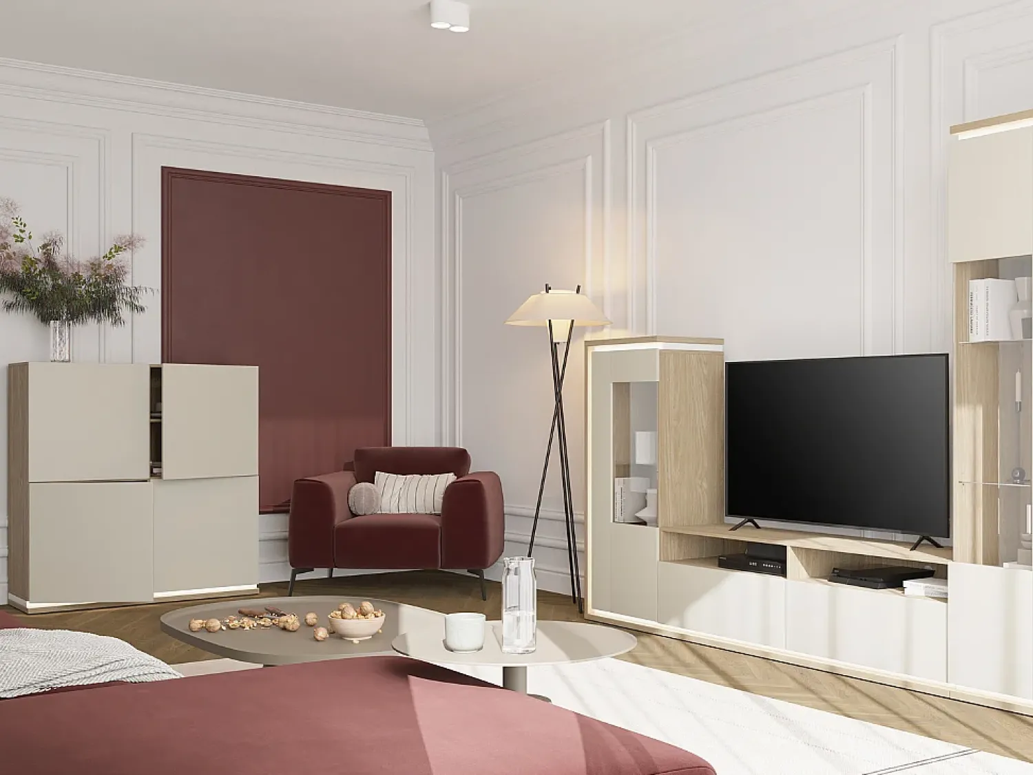 Móvel De Tv*Petits-Meubles Móvel TV 2 gavetas Iria caxemira e madeira 160,1cm Bege