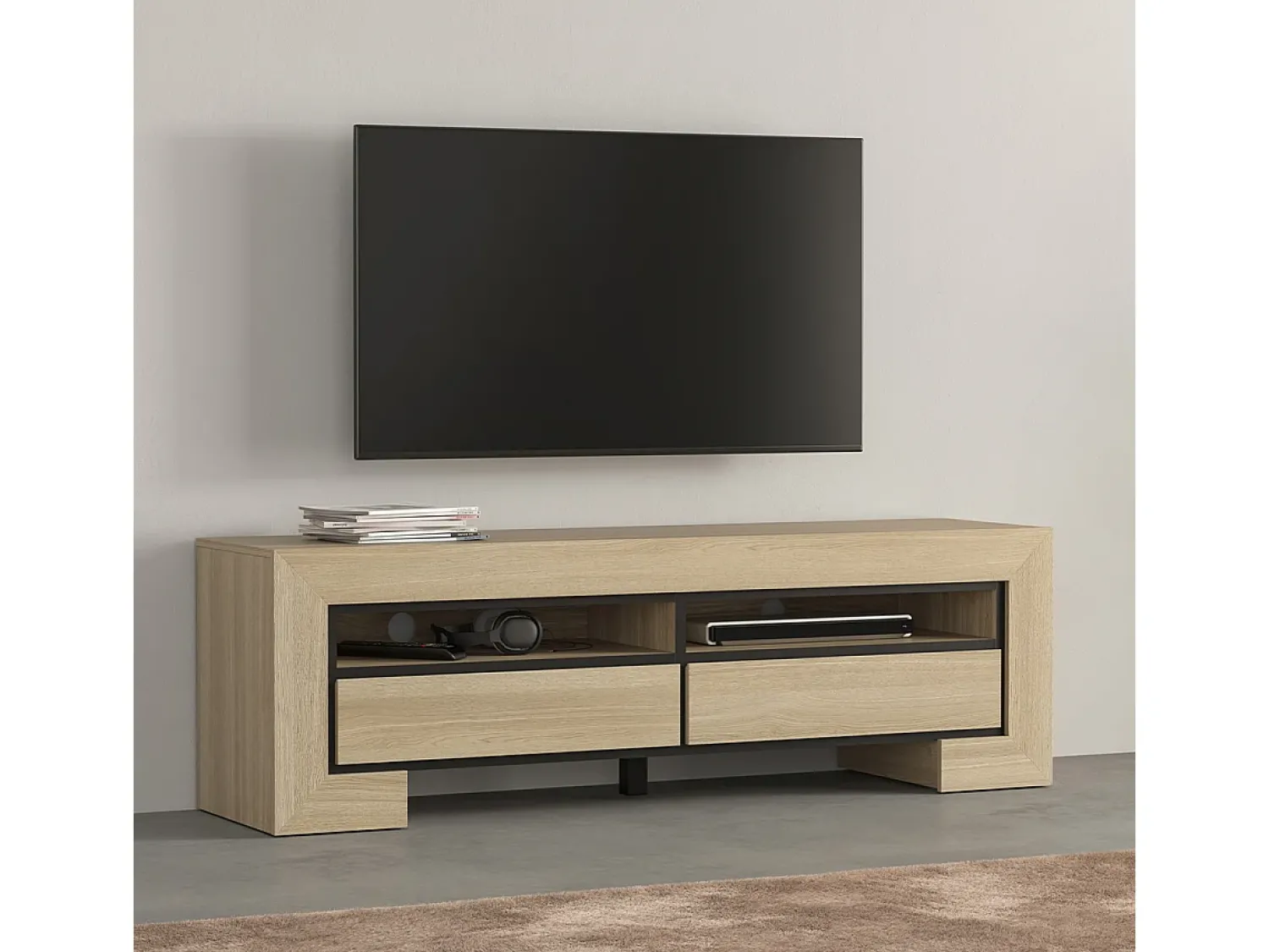 Petits-Meubles Móvel TV 2 gavetas Lucius madeira e 160cm^ Móvel De Tv