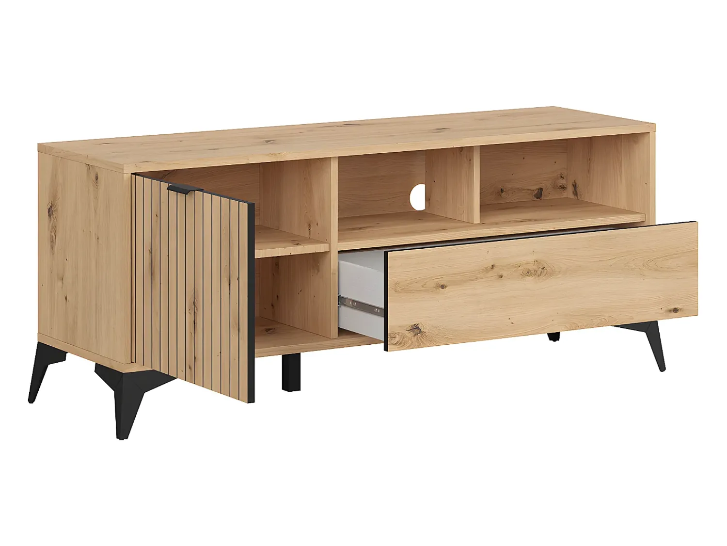 Móvel De Tv|Petits-Meubles Móvel TV 1 porta 1 gaveta Mao madeira 135cm Natural claro