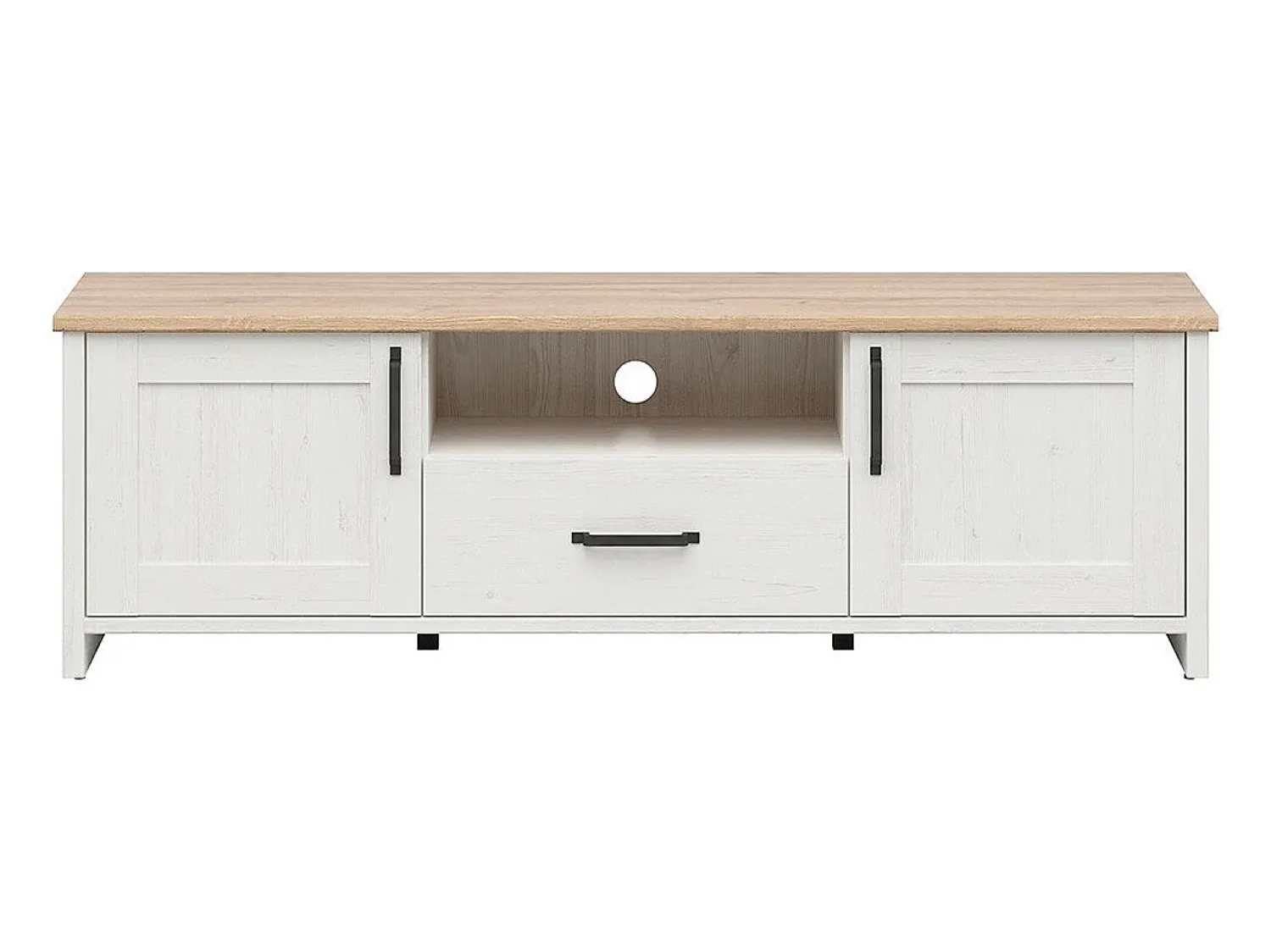 Petits-Meubles Móvel TV 2 portas 1 gaveta Aksel branco e madeira 160cm^ Móvel De Tv