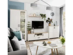Petits-Meubles Móvel TV 2 portas 1 gaveta Aksel branco e madeira 160cm^ Móvel De Tv