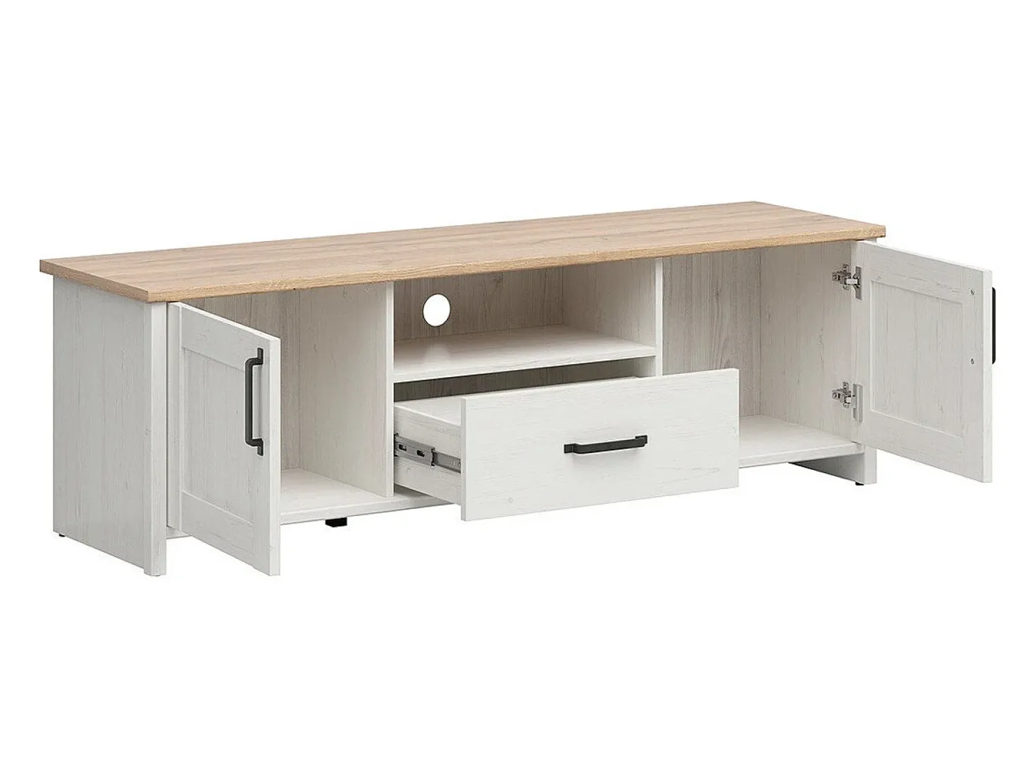 Petits-Meubles Móvel TV 2 portas 1 gaveta Aksel branco e madeira 160cm^ Móvel De Tv