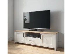 Petits-Meubles Móvel TV 2 portas 1 gaveta Aksel branco e madeira 160cm^ Móvel De Tv