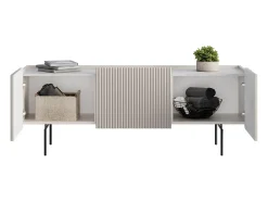 Móvel De Tv| Móvel TV 2 portas 1 gaveta com pé metálico de caxemira 150x57 cm Bege