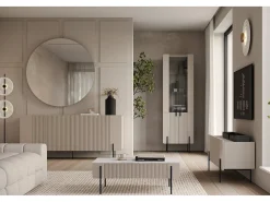 Móvel De Tv| Móvel TV 2 portas 1 gaveta com pé metálico de caxemira 150x57 cm Bege