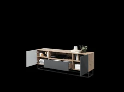 Móvel De Tv* Móvel TV 2 portas 1 gaveta em madeira laminada com pé metálico 167x40cm Cinzento